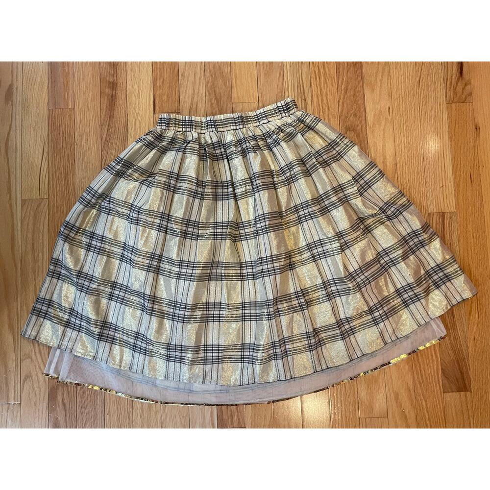 J. Crew Girls metallic plaid skirt with tulle and sequins, lined. Size XL 12-13